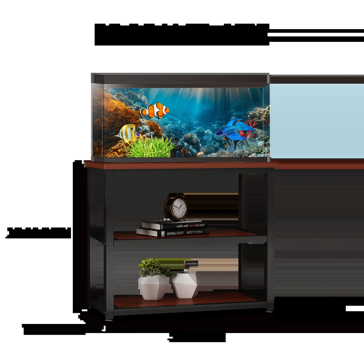 20-29 Gallon Metal Fish Tank Stand, 3-Tier Aquarium Stand Storage Shelf, Black Teakwood Brown, 31.5"L X 17.72"W X 27.56"H