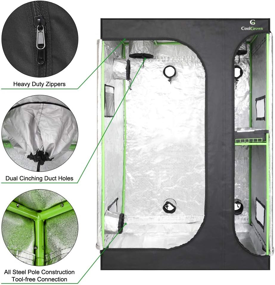 Upgraded 2-In-1 48"X36"X72" Mylar Hydroponic Grow Tent with Easy View Window and Floor Tray, 3' X4' Tent Kit for Indoor Plant Growing