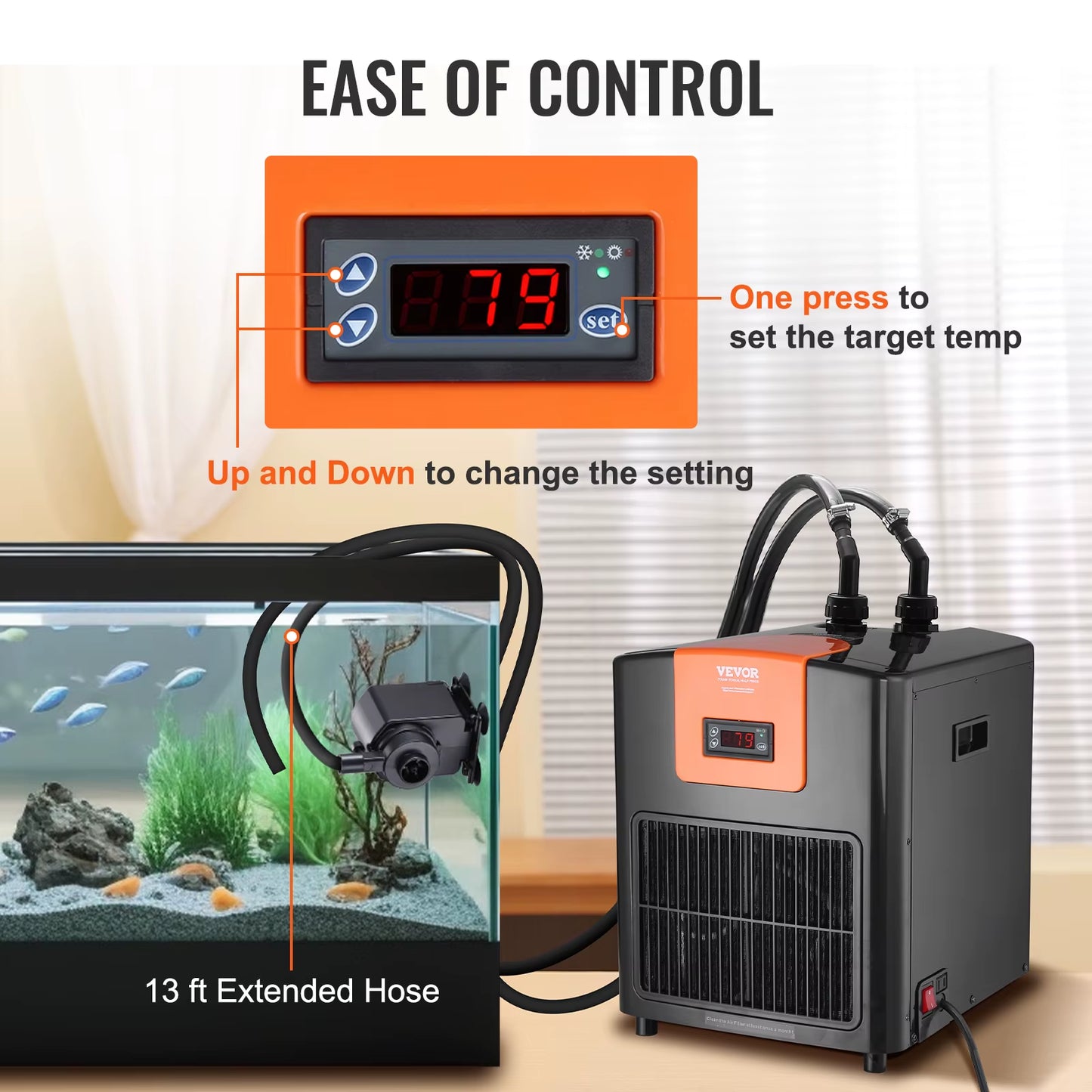 Aquarium Chiller 0.25/0.33/0.1/1.5HP Hydroponic Water Chiller Quiet Refrigeration Compressor for Fresh Water Fish Tank