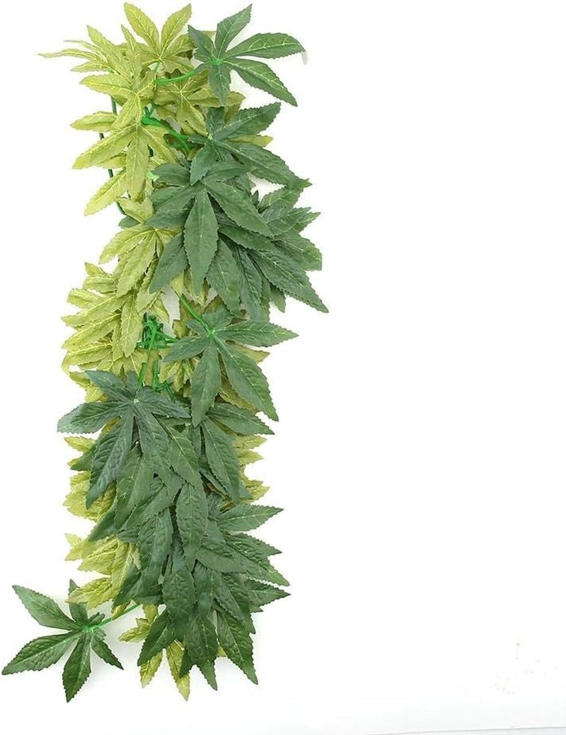 Reptile Vines,Reptiles Artificial Vine Plastic Fake Hanging Leaves Green Simulation Plant Reptile Terrarium Decor Aquarium Fish Tank Ornament with a Sucker(50Cm)