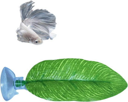 No Wire Betta Bed Leaf Hammock, Silk Betta Fish Leaf Hammocks Pad Lounger Toys Lightweight and Realistic Fish Hideout Plastic Aquarium Plants Accessories for Fish Tank Decorations (2Pcs), Green