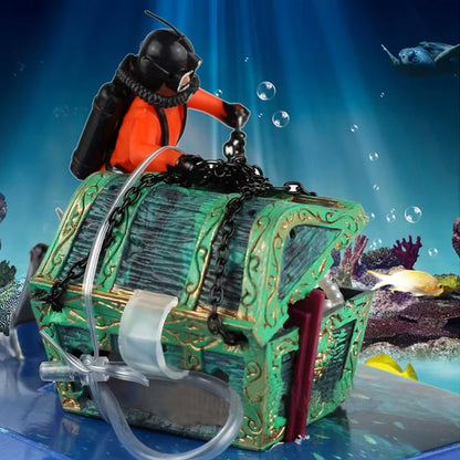 Treasure Chest Fish Tank Decorations Treasure Hunter Aquarium Decoration Accessories Diver Action Figure Fish Tank Ornament