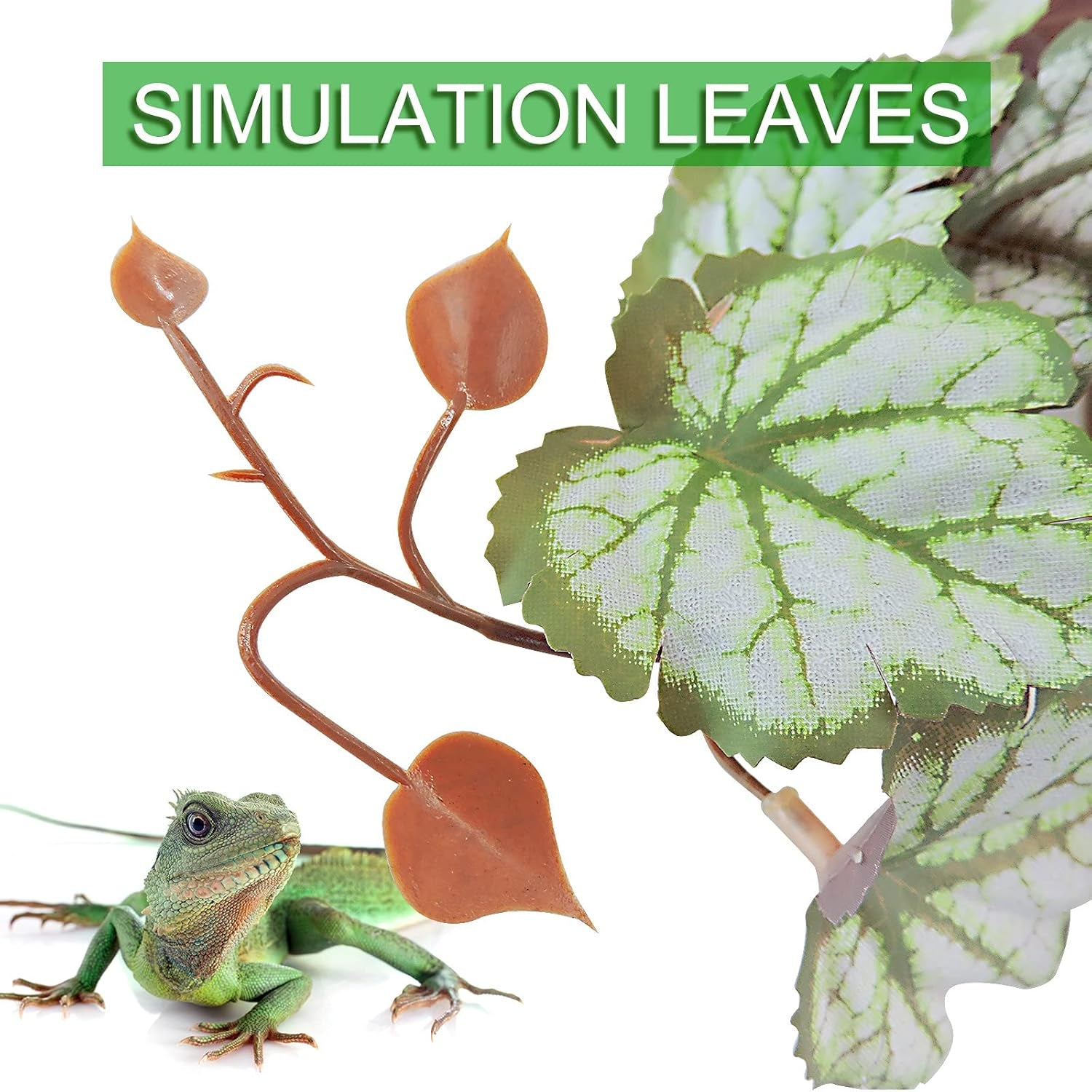 Reptile Plants, Plastic Simulation Leaf with Sucker Fish Tank Decoration(25Cm), Artificial Green Plant Fake Hanging Leaves Durable Aquarium Decor Ornaments (Light Green)