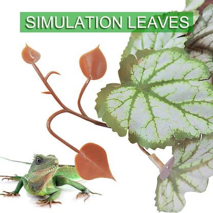 Reptile Plants, Plastic Simulation Leaf with Sucker Fish Tank Decoration(25Cm), Artificial Green Plant Fake Hanging Leaves Durable Aquarium Decor Ornaments (Light Green)