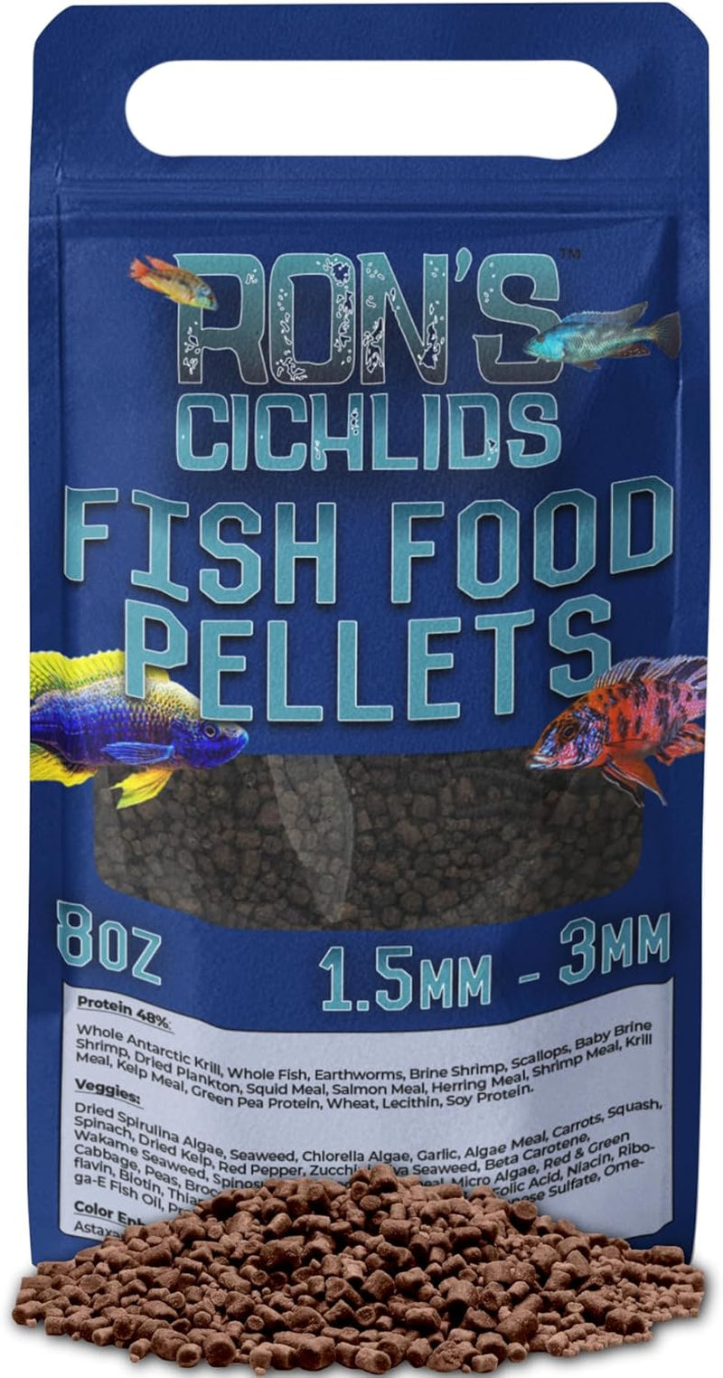 African Cichlid Fish Food, Premium Tropical Fish Food Pellets with Protein, Veggies & Fruits for Healthier, Brighter & Bigger Tropical Fish & Cleaner Tanks, Mbuna Blend, 8 OZ