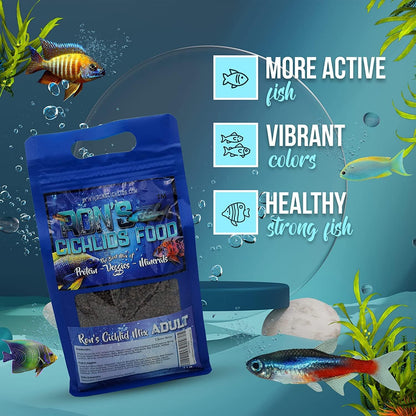 African Cichlid Fish Food, Premium Tropical Fish Food Pellets with Protein, Veggies & Fruits for Healthier, Brighter & Bigger Tropical Fish & Cleaner Tanks, Mbuna Blend, 8 OZ