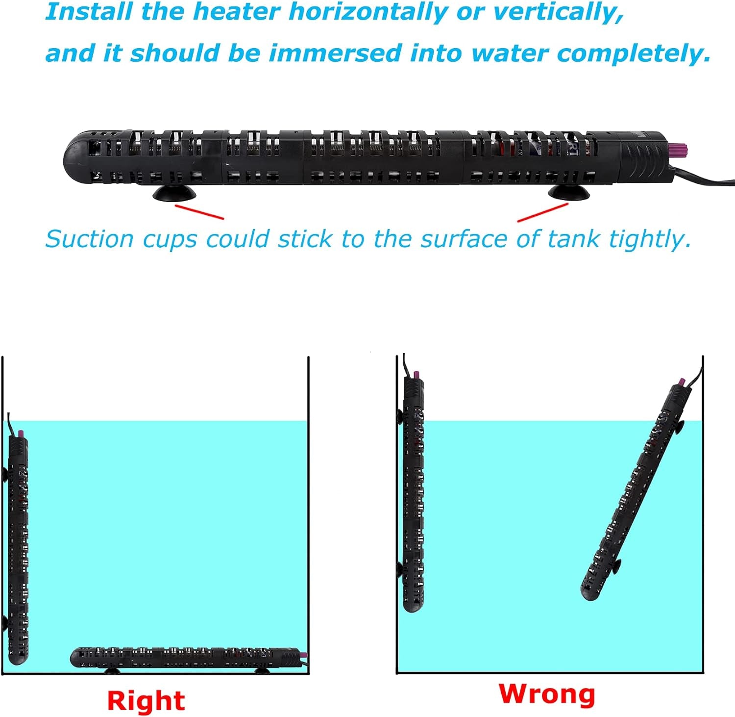100W/300W/500W Aquarium Heater Submersible 10-90 Gallon 300 Watt Fish Tank Heater with Durable Quartz Glass Protective Sleeve Auto Thermostat for Fresh Water and Salt Water