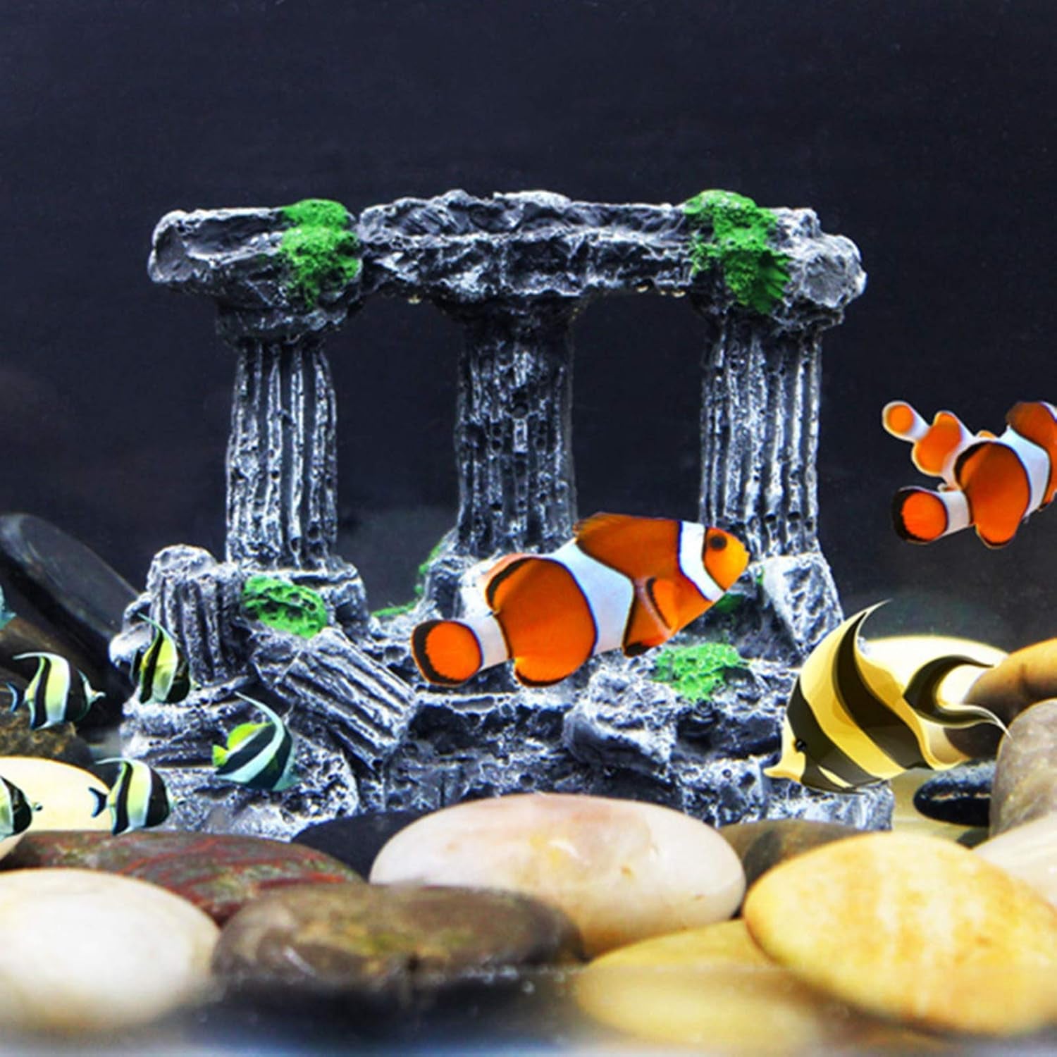 Aquarium Resin Decoration Roman Column Ruins Ornament Fish Tank Landscape Accessories Hideout Rocks for Small Turtles Fish Shrimps Amphibians Reptiles（3-Pillar）