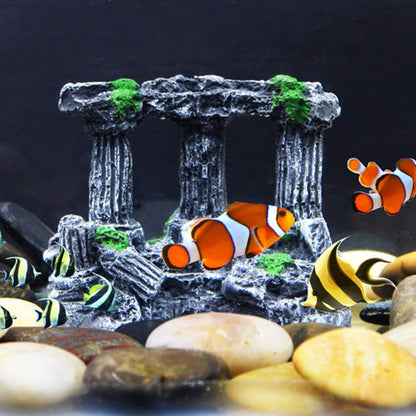 Aquarium Resin Decoration Roman Column Ruins Ornament Fish Tank Landscape Accessories Hideout Rocks for Small Turtles Fish Shrimps Amphibians Reptiles（3-Pillar）