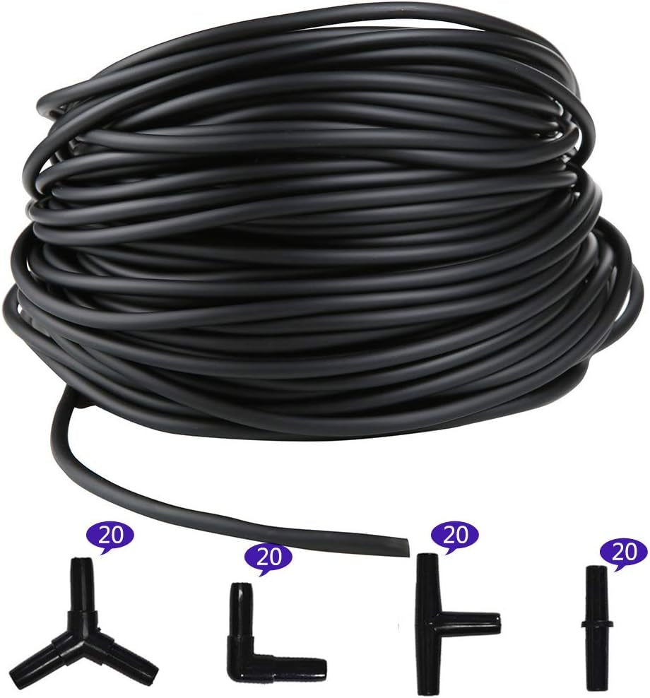 Aquarium 165 Feet Standard 3/16" Black Flexible Airline Tubing with Black Plastic Connectors for Fish Tank,Terrariums, and Hydroponics
