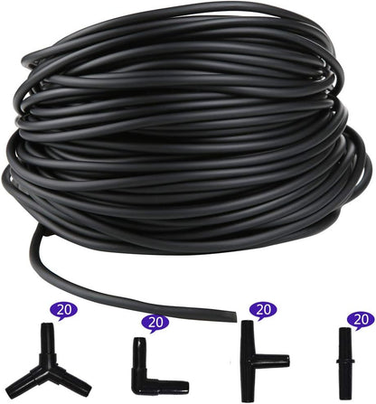 Aquarium 165 Feet Standard 3/16" Black Flexible Airline Tubing with Black Plastic Connectors for Fish Tank,Terrariums, and Hydroponics