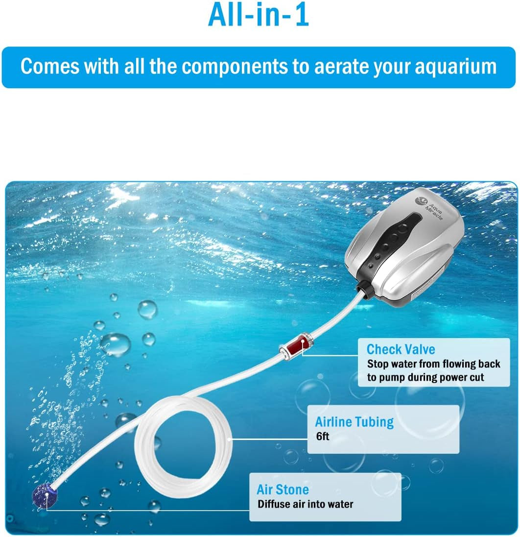 Air Pump for Fish Tank Bubbler Aerator, Quiet All-In-One Aquarium Pump