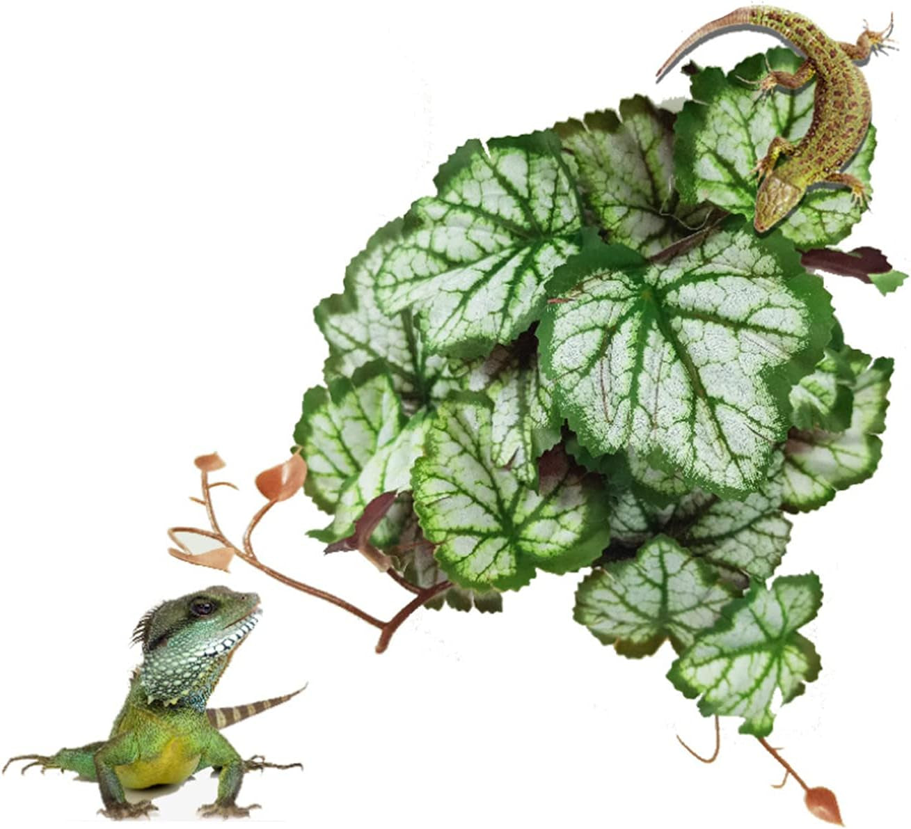 Reptile Plants, Plastic Simulation Leaf with Sucker Fish Tank Decoration(25Cm), Artificial Green Plant Fake Hanging Leaves Durable Aquarium Decor Ornaments (Light Green)