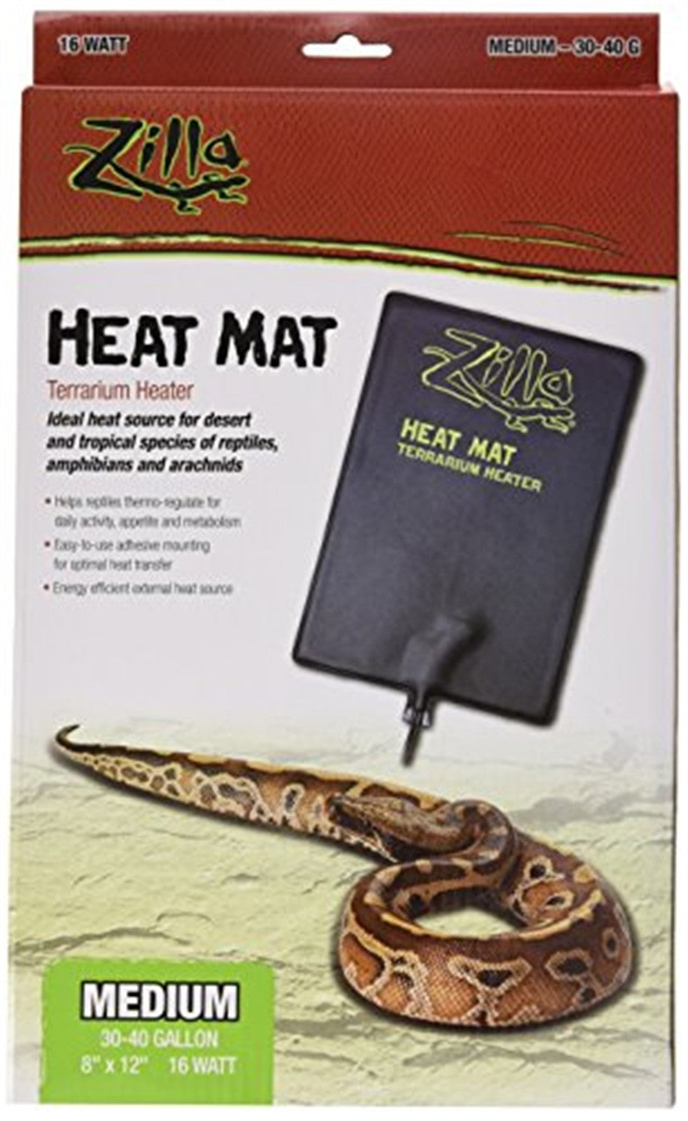 Zilla 24W Heat Mat Terrarium Heater for 30-40 Gallon Terrariums, 19" X 7"