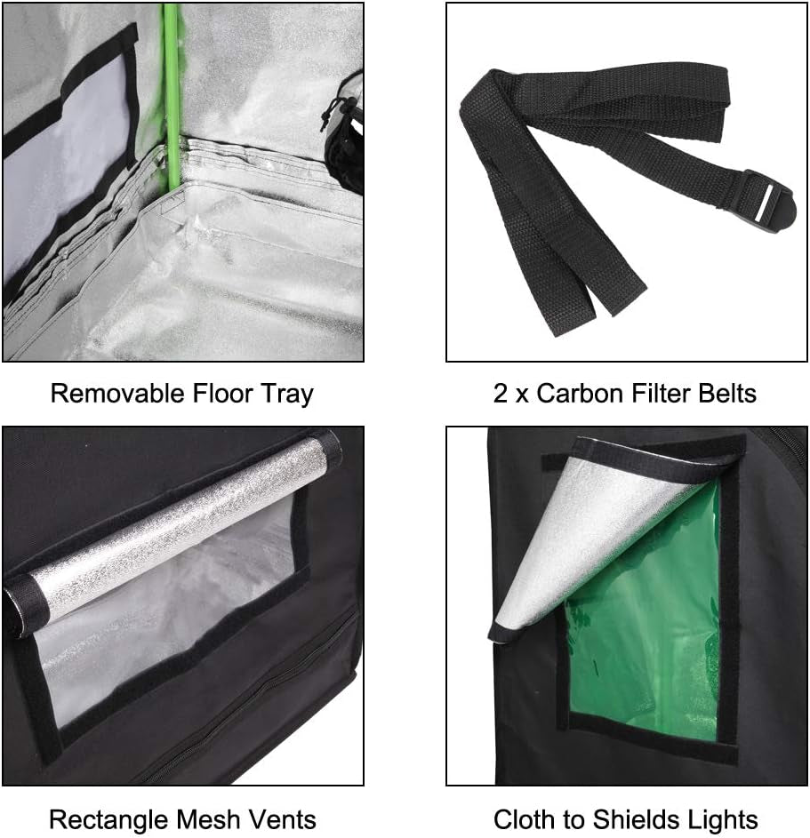 Upgraded 2-In-1 48"X36"X72" Mylar Hydroponic Grow Tent with Easy View Window and Floor Tray, 3' X4' Tent Kit for Indoor Plant Growing