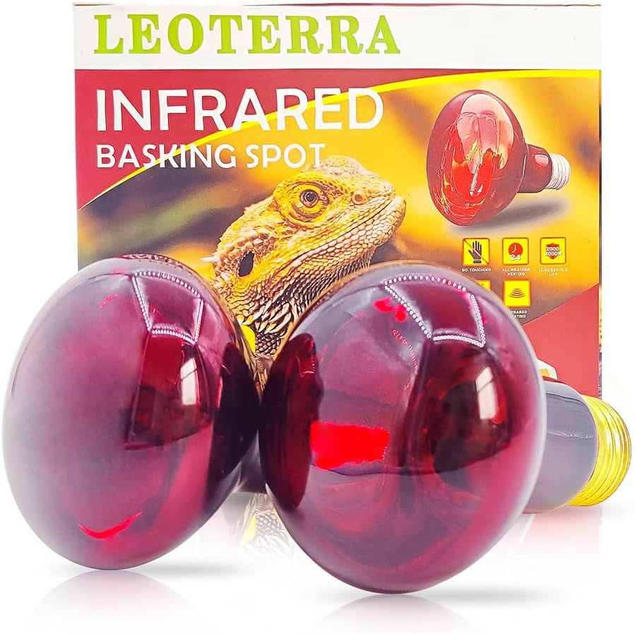 2-Pack 50W Infrared Heat Lamp Red Night Light Bulbs for Reptile Terrariums