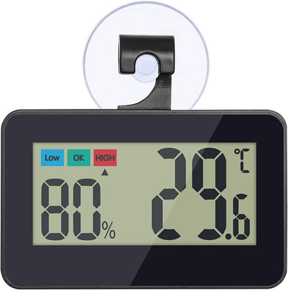 Reptile Thermometer Hygrometer Reptile Terrarium Thermometer Hygrometer Digital Display Pet Rearing Box Reptiles Tank Thermometer Hygrometer with Suction Cup and Hook (Black)