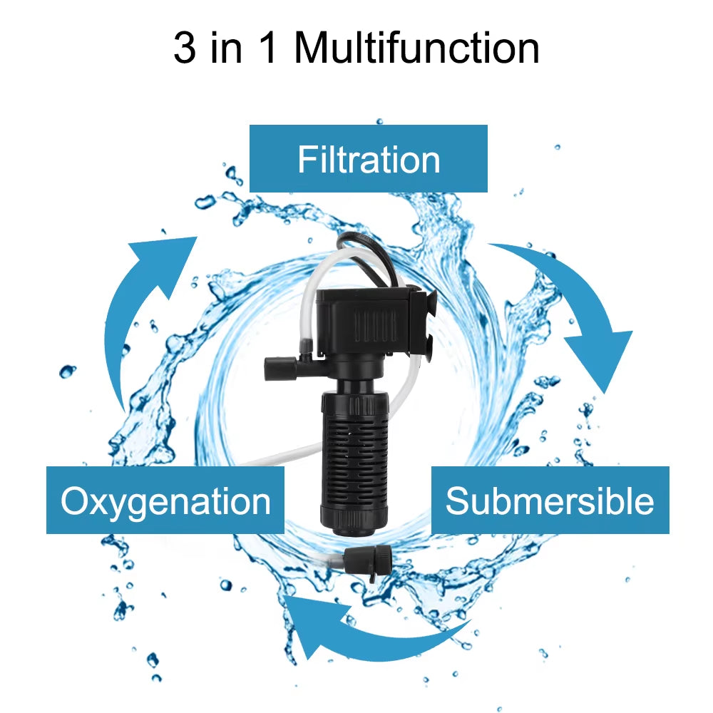 3 in 1 Filter Water Purifier Oxygenation Submersible Filtration Mini Fish Tank Filter for Aquarium Fish Tank