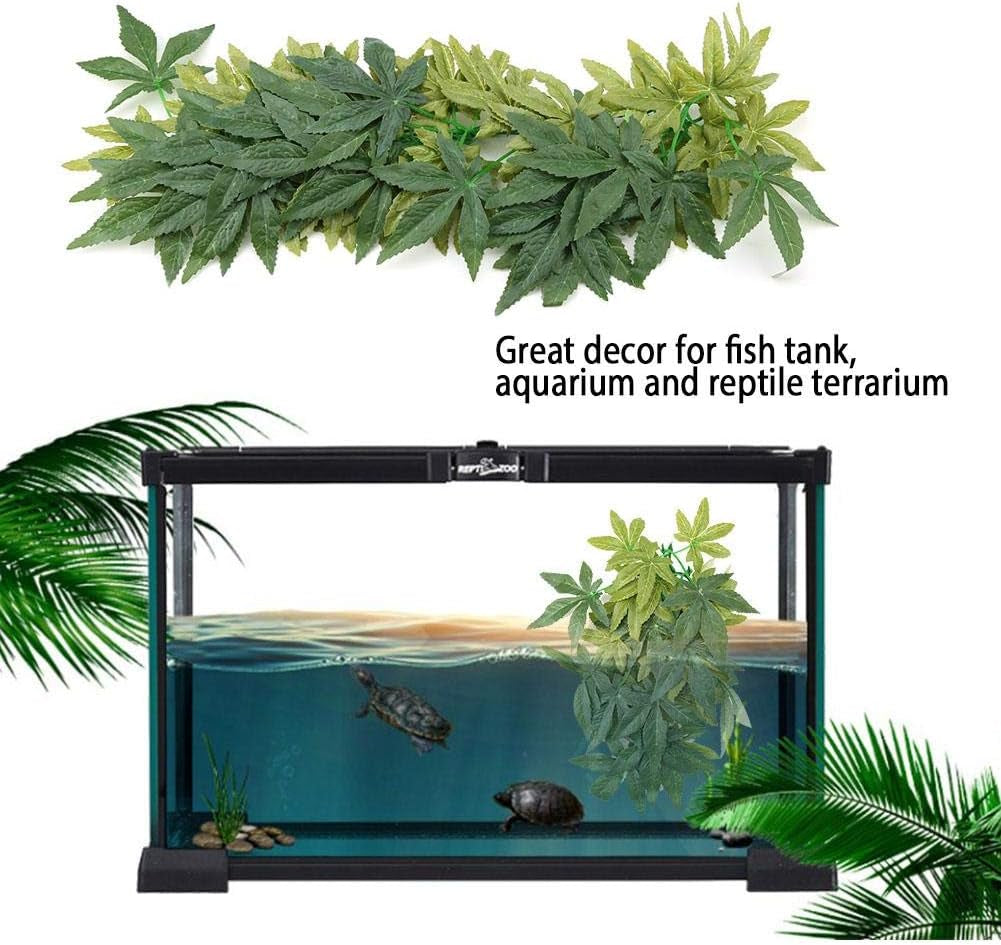 Reptile Vines,Reptiles Artificial Vine Plastic Fake Hanging Leaves Green Simulation Plant Reptile Terrarium Decor Aquarium Fish Tank Ornament with a Sucker(50Cm)