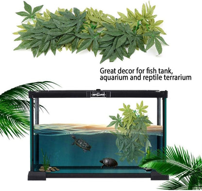 Reptile Vines,Reptiles Artificial Vine Plastic Fake Hanging Leaves Green Simulation Plant Reptile Terrarium Decor Aquarium Fish Tank Ornament with a Sucker(50Cm)