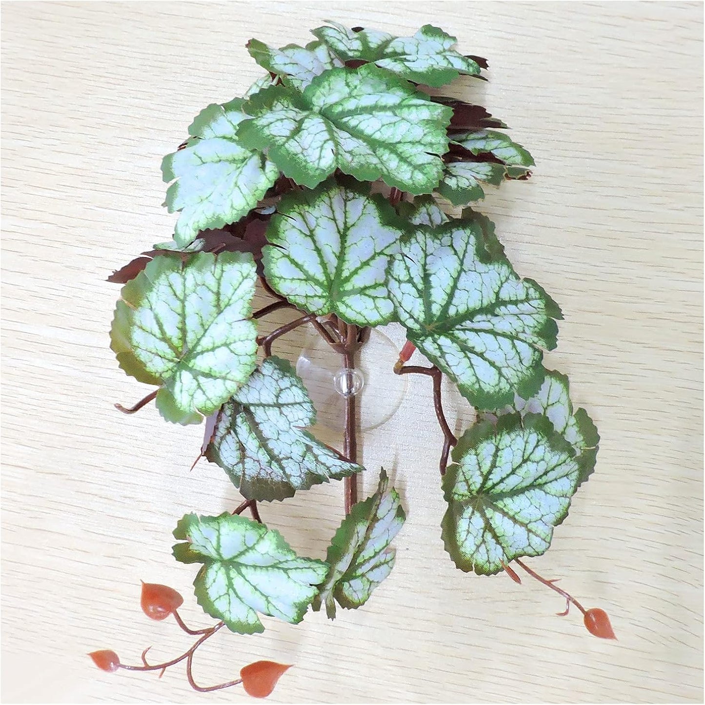 Reptile Plants, Plastic Simulation Leaf with Sucker Fish Tank Decoration(25Cm), Artificial Green Plant Fake Hanging Leaves Durable Aquarium Decor Ornaments (Light Green)