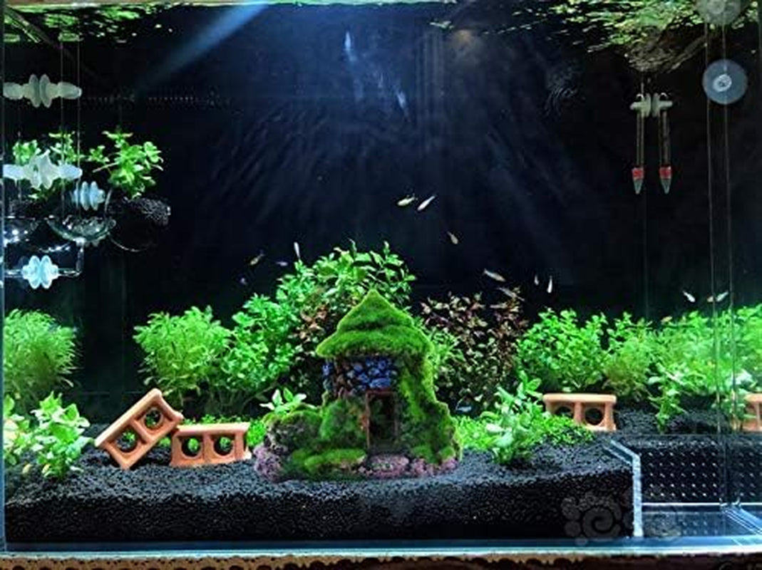 Aquarium Decorations Fish Hideout House Betta Cave with Green Lifelike Moss (Style 1)