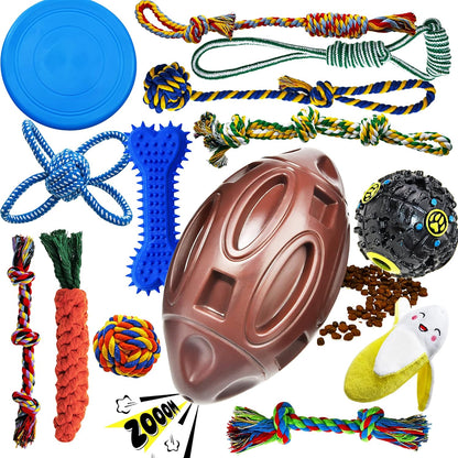 Dog Chew Toys for Puppies Teething, 14 Pack Puppy Chew Toys Tug of War Dog Toy Bundle Chew Ball Dog Squeaky Toys Iq Treat Ball Rubber Bone Puppy Teething Chew Toys Small Dog Puppy Toys