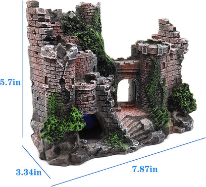 Aquarium Resin Castle Decoration, Castle Hideouts Stone Cave Hide House Fish Tank Aquarium Accessories for Betta Shrimp Turtle