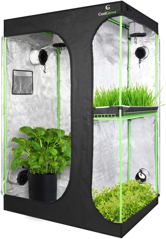 Upgraded 2-In-1 48"X36"X72" Mylar Hydroponic Grow Tent with Easy View Window and Floor Tray, 3' X4' Tent Kit for Indoor Plant Growing