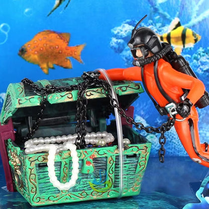 Treasure Chest Fish Tank Decorations Treasure Hunter Aquarium Decoration Accessories Diver Action Figure Fish Tank Ornament