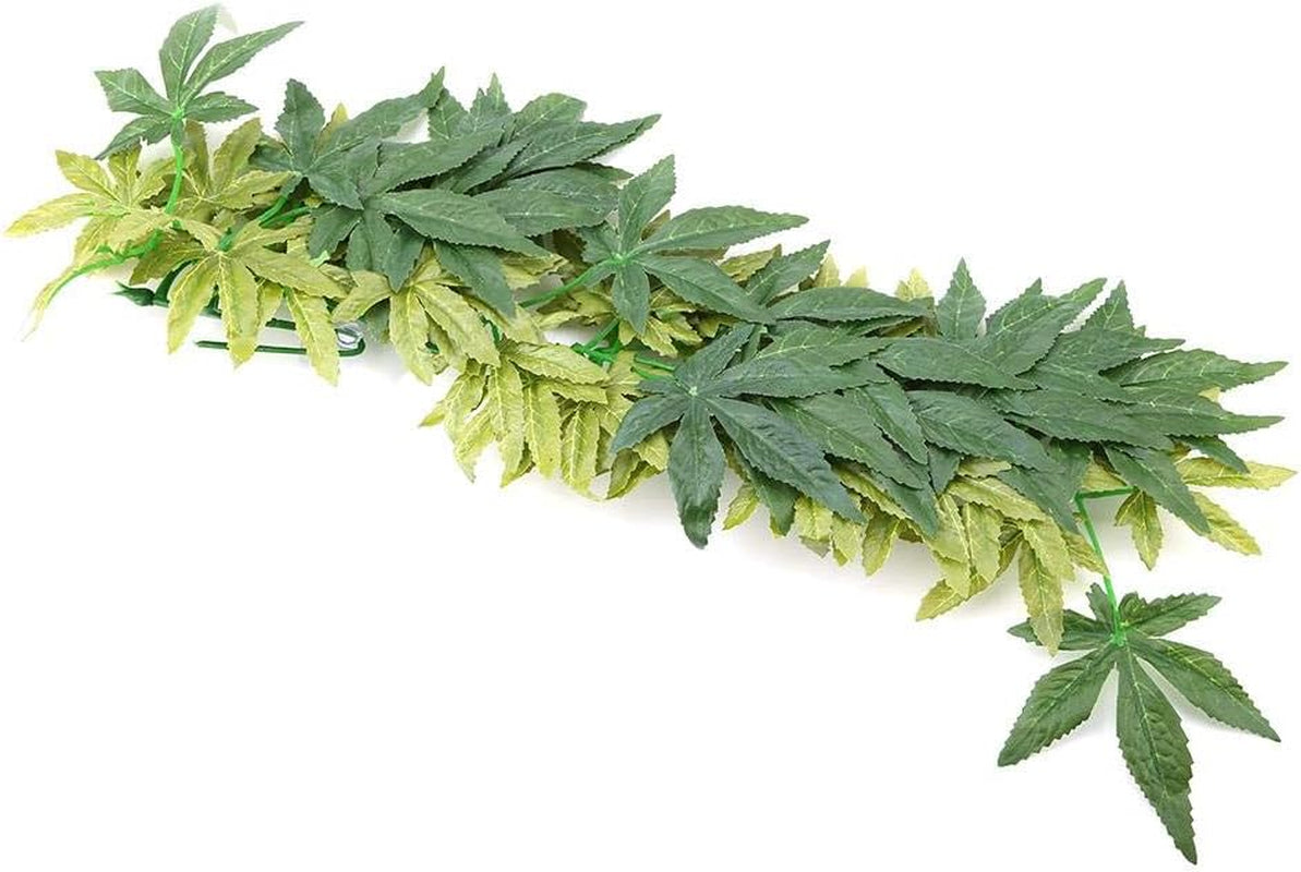 Reptile Vines,Reptiles Artificial Vine Plastic Fake Hanging Leaves Green Simulation Plant Reptile Terrarium Decor Aquarium Fish Tank Ornament with a Sucker(50Cm)