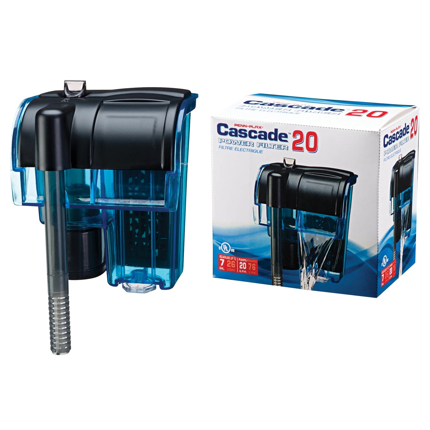 Cascade 20 Power Filter – Mini Hang-On Filter for Aquariums up to 7 Gallons