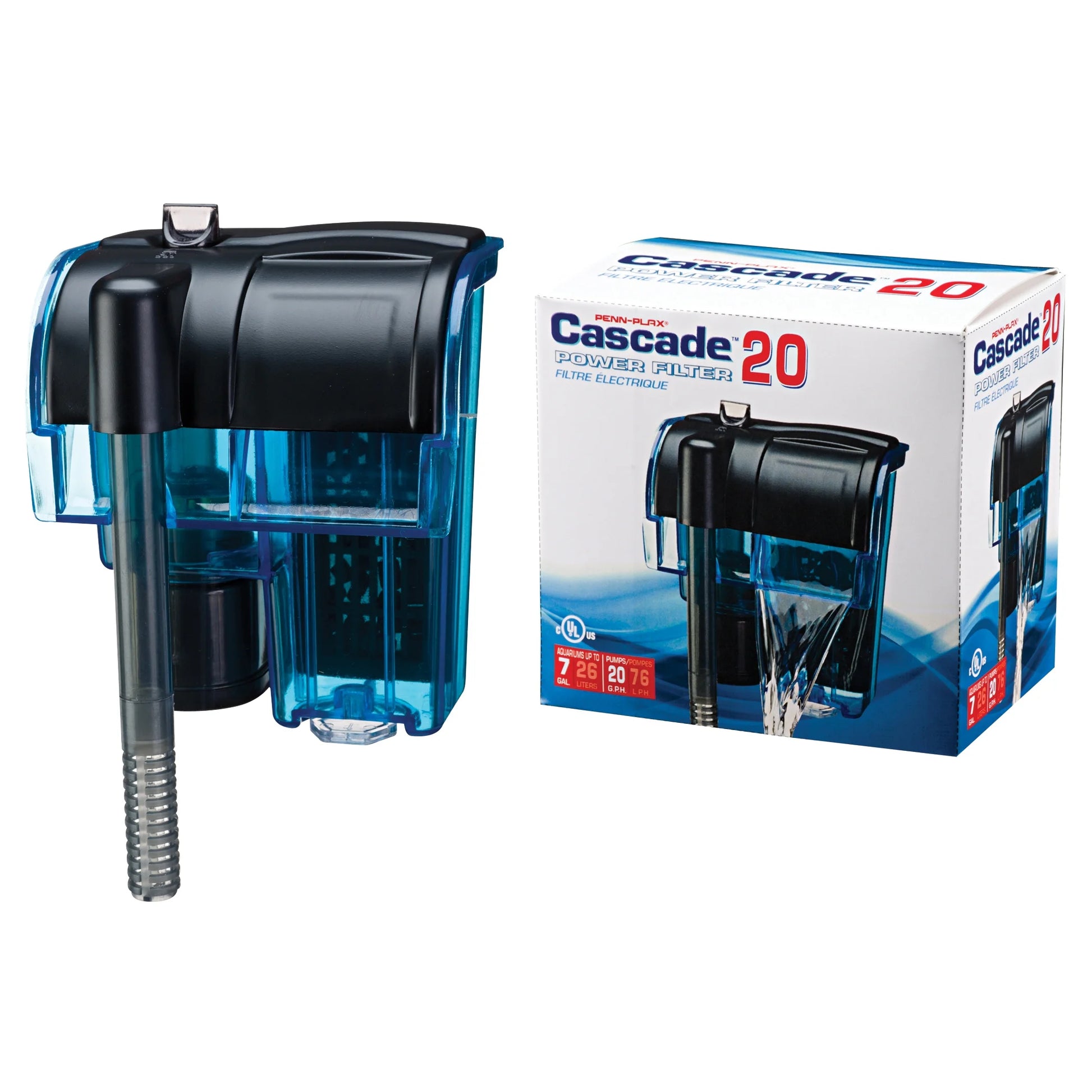 Cascade 20 Power Filter – Mini Hang-On Filter for Aquariums up to 7 Gallons