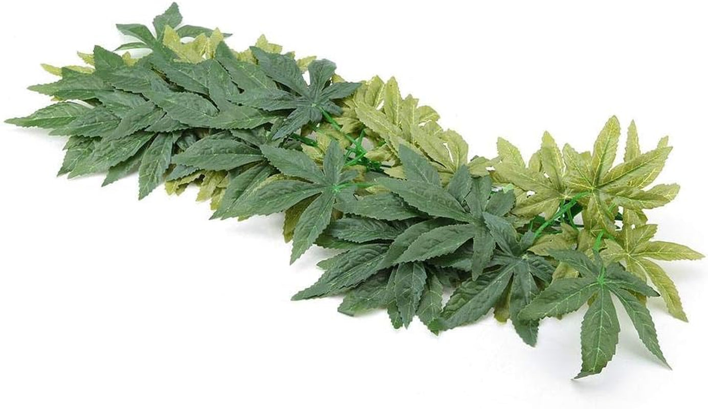 Reptile Vines,Reptiles Artificial Vine Plastic Fake Hanging Leaves Green Simulation Plant Reptile Terrarium Decor Aquarium Fish Tank Ornament with a Sucker(50Cm)