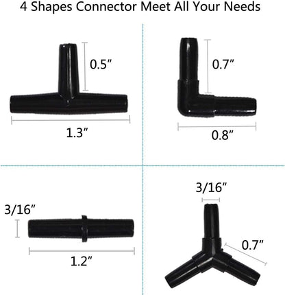 Aquarium 100 Feet Standard 3/16" Black Flexible Airline Tubing with Black Plastic Connectors for Fish Tank,Terrariums, and Hydroponics