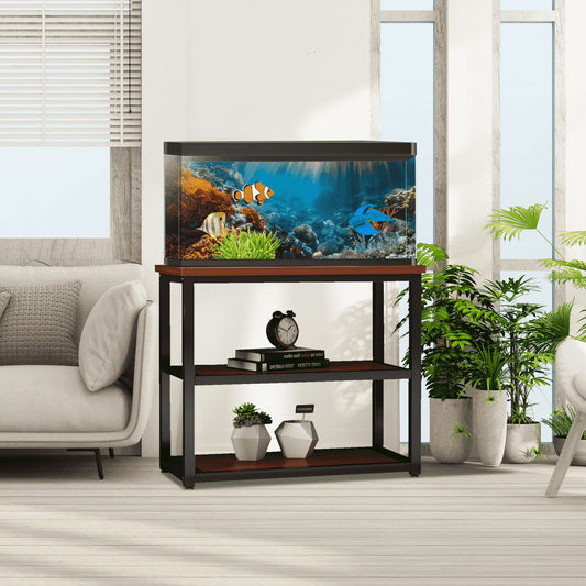 20-29 Gallon Metal Fish Tank Stand, 3-Tier Aquarium Stand Storage Shelf, Black Teakwood Brown, 31.5"L X 17.72"W X 27.56"H