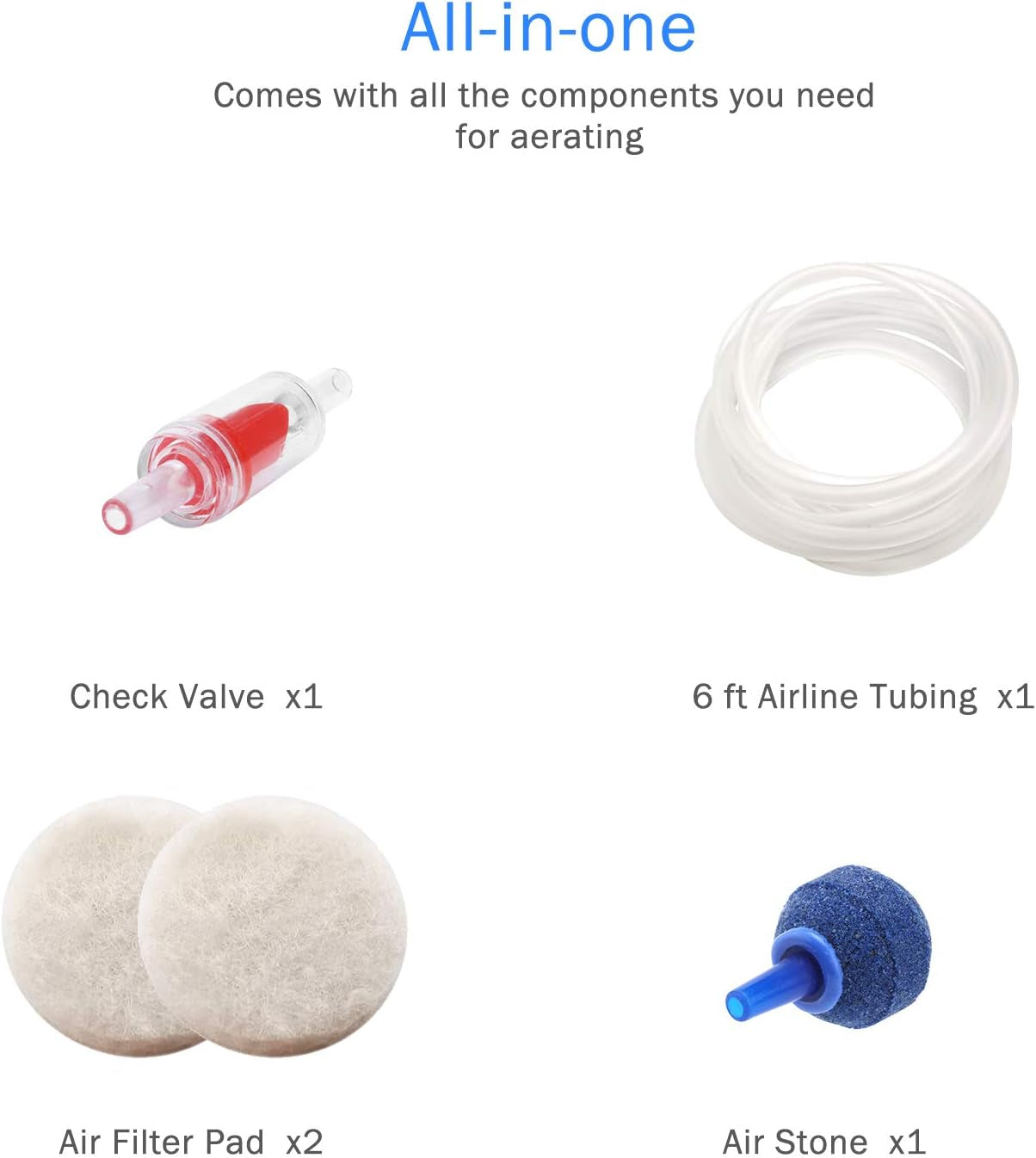 Air Pump for Fish Tank Bubbler Aerator, Quiet All-In-One Aquarium Pump
