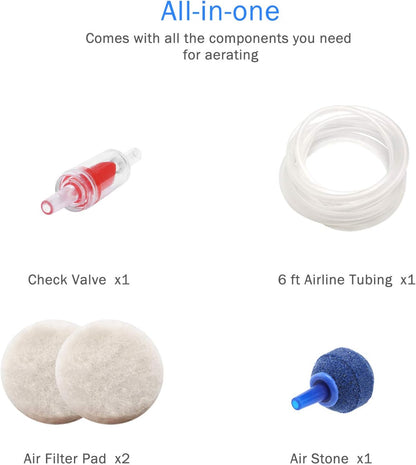 Air Pump for Fish Tank Bubbler Aerator, Quiet All-In-One Aquarium Pump