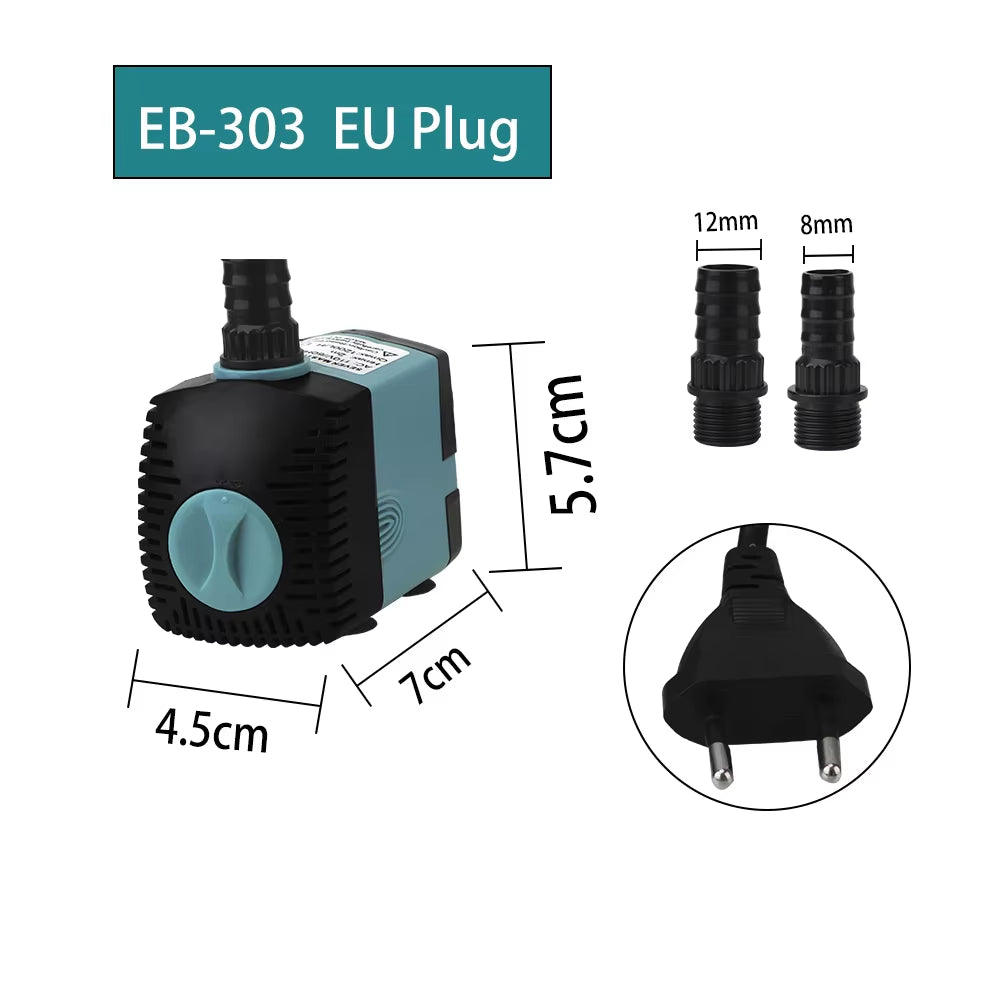 Aquarium Pump Energy-Saving Submersible Water Pump Ultra-Quiet Filter Fish Pond Fish Tank Fountain 3/10/25W EU/US Plug