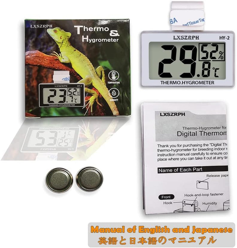Reptile Hygrometer Thermometer, Digital Amphibian Hygrometer Thermometer with Hook Temperature Humidity Meter Gauge for Reptile Tanks, Terrariums, Vivarium, LCD Display 1Pack
