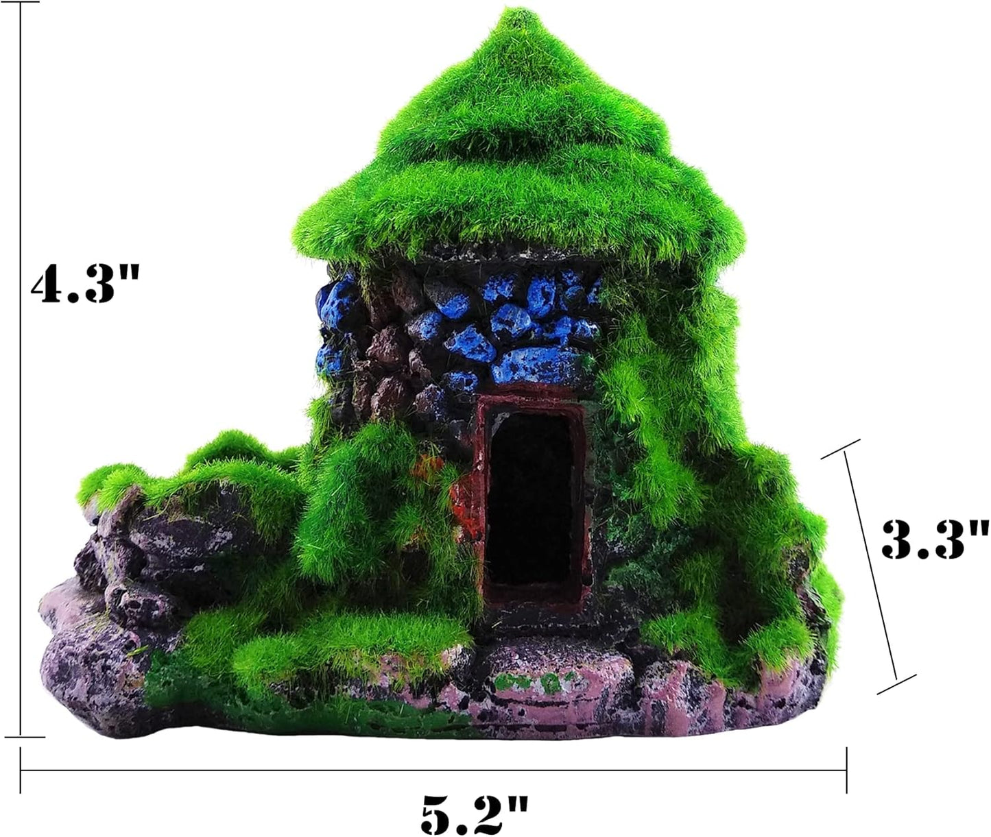 Aquarium Decorations Fish Hideout House Betta Cave with Green Lifelike Moss (Style 1)