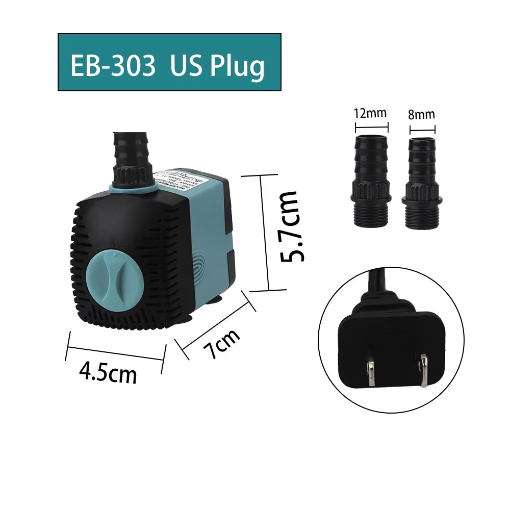 Aquarium Pump Energy-Saving Submersible Water Pump Ultra-Quiet Filter Fish Pond Fish Tank Fountain 3/10/25W EU/US Plug