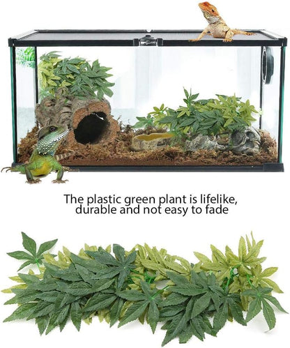 Reptile Vines,Reptiles Artificial Vine Plastic Fake Hanging Leaves Green Simulation Plant Reptile Terrarium Decor Aquarium Fish Tank Ornament with a Sucker(50Cm)