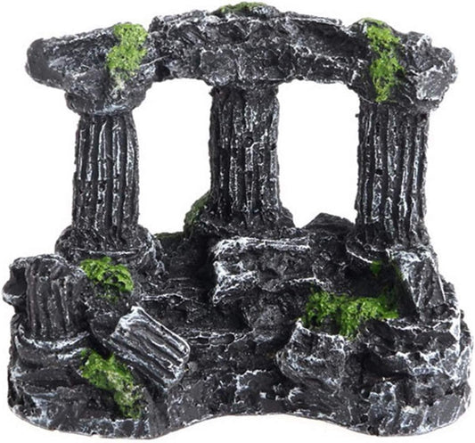 Aquarium Resin Decoration Roman Column Ruins Ornament Fish Tank Landscape Accessories Hideout Rocks for Small Turtles Fish Shrimps Amphibians Reptiles（3-Pillar）