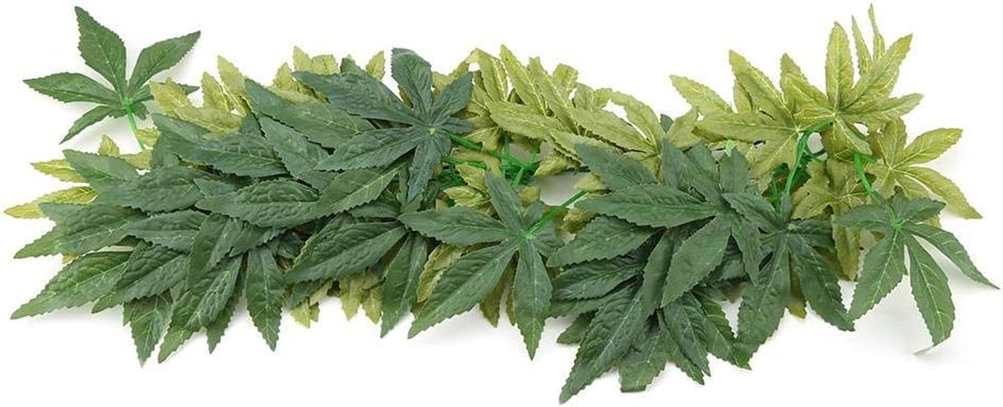 Reptile Vines,Reptiles Artificial Vine Plastic Fake Hanging Leaves Green Simulation Plant Reptile Terrarium Decor Aquarium Fish Tank Ornament with a Sucker(50Cm)