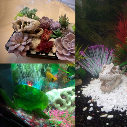 Resin Dinosaur Skull Aquarium Ornament Mini Dinosaur Tank Decoration Betta Fish Small Dinosaur Skull Fish Reptile Tank with Holes Aquarium Landscape Reptile Hideout Caves
